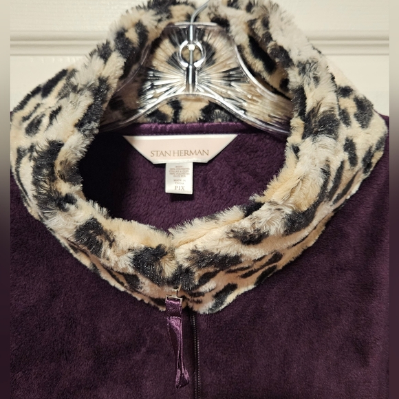 Leopard Trim Purple Women's Robe - Picture 2 of 4